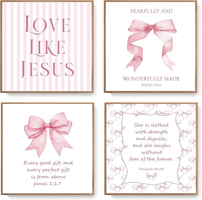 LARTSFRO Coquette Pink Bow Jesus Wall Art Decor Posters, Light Pink Bow by Unknown