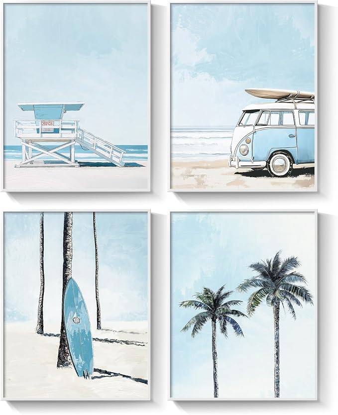 Framed Blue Coastal Beach Wall Art - Image 8