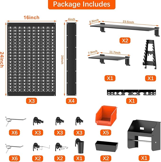 TORACK Metal Pegboard Wall Organizer 4ft Wide, Tool Storage Pegboard System - Image 4