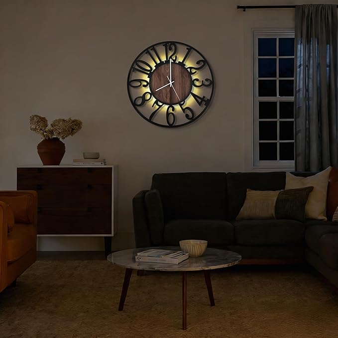 24'' Silent Wall Clock with Adjustable Night Light, Glow in The Dark Decorative - Image 7