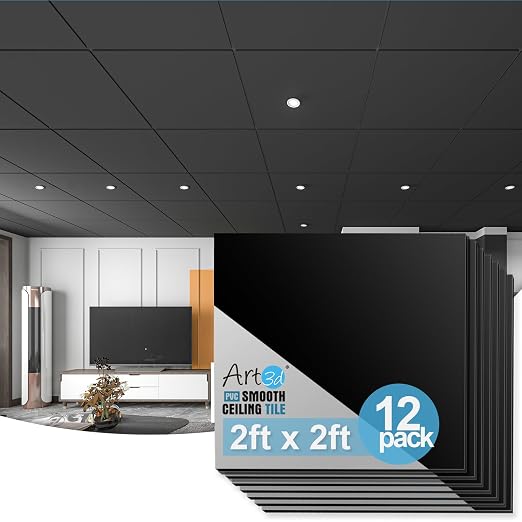 Art3d 12-Pack Smooth Drop Ceiling Tile 2ft x 2ft by Art3d
