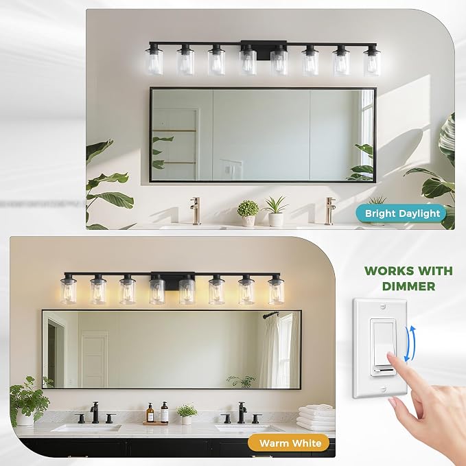 DORESshop 55 Inch Bathroom Light Fixtures, 8-Light Black Bathroom Lighting - Image 3