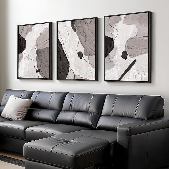 Large Framed Black and White Grey Abstract Wall Art - Image 4