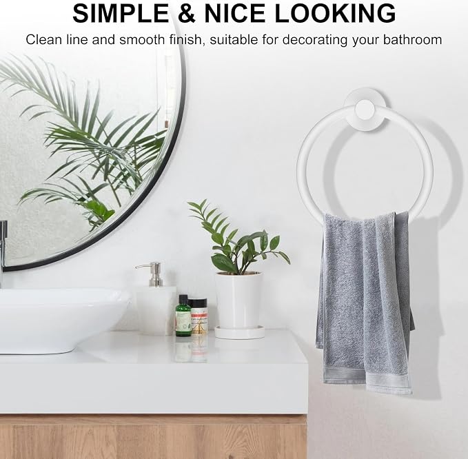 SetSail Towel Holder for Bathroom Wall Screw-in White Towel Ring Stainless - Image 6