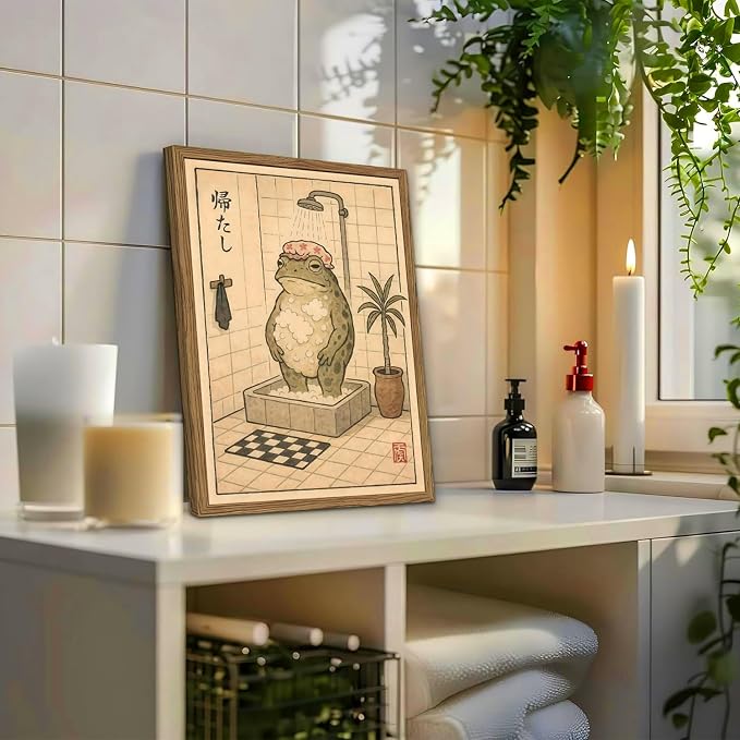 Funny Japanese Frog Bathroom Wall Art Whimsical Frog Shower Wall Decor 16x24 - Image 7