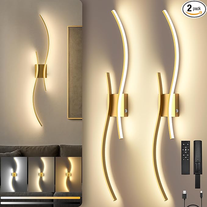 Battery Operated Wall Sconces Set of Two, 10000mAh Rechargeable Modern Wall by SyncGlow