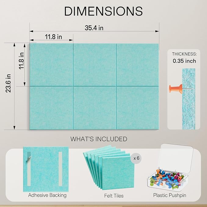 MaxGear Large Cork Board for Wall 36" x 24", Aqua Blue Bulletin Board, 6 Pack - Image 2