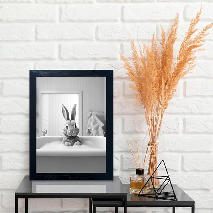 Kids Bathroom Wall Art Black and White Cute Animal Canvas Print Painting Funny - Image 5