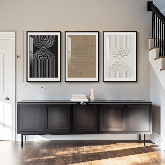 Large Framed Boho Neutral Abstract Wall Art, 3 Piece Modern Art Prints - Image 3