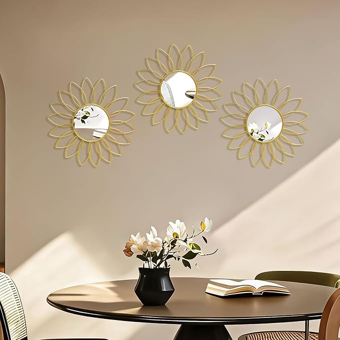3 Pack Metal Mirrors for Wall Sunburst Wall Mirrors Home Décor Decorative - Image 7