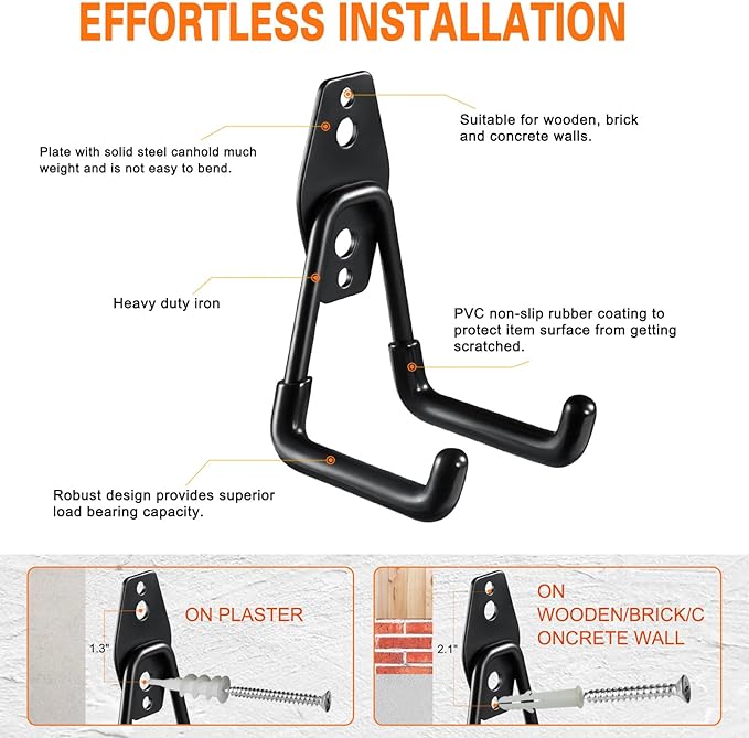 HUPBIPY Heavy Duty Garage Hooks 12 Pack, 2.8 inch Small U Shaped Hanger - Image 3