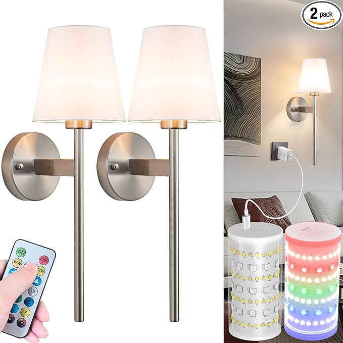 Battery Operated Wall Sconces Set Of 2, Wireless Battery Wall Light by Nekhung