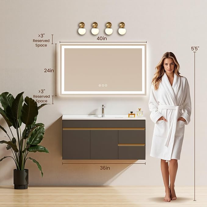 40X24 LED Bathroom Mirror with Lights, Backlit + Front Lit, Lighted Bathroom - Image 6