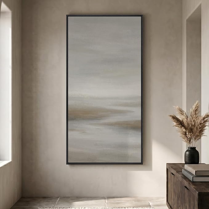 Large Framed Neutral Abstract Wall Art, Modern Vertical Canvas Prints Paintings by Cuspin