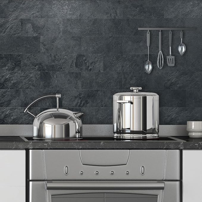 AULIGET 2-Piece Black Slate Peel and Stick Backsplash Wall Tiles, Laundry Room - Image 3