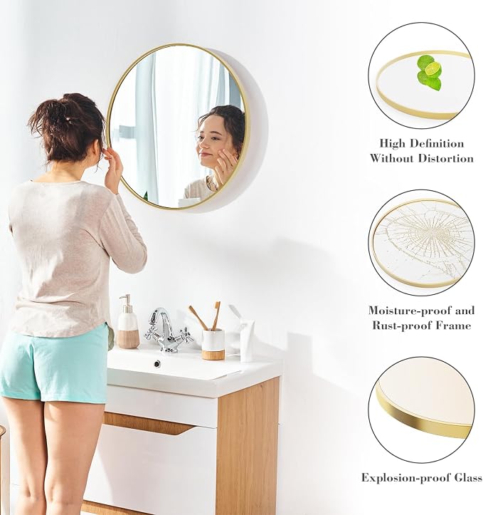 NEWBULIG Round Bathroom Mirror for Over Sink, 28 Inch Wall Mount Vanity Circle - Image 4