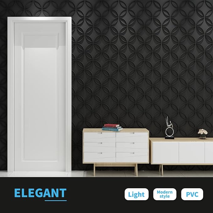 Art3d PVC 3D Wall Panel Interlocked Circles in Matt Black Cover 32 Sq.ft - Image 3