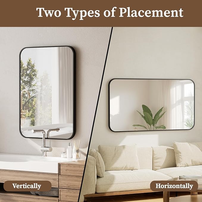 BEAUTYPEAK 30" x 48" Black Metal Frame Rectangle Vanity Mirror - Image 4