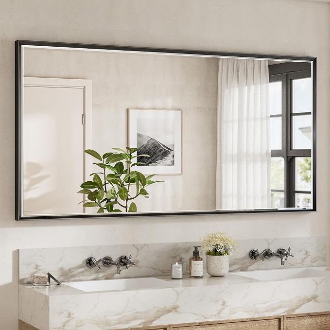 72 x 36 Black Framed Mirror for Bathroom, Beveled Black Bathroom Vanity Mirror by QUEENFUN