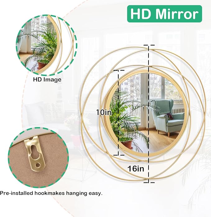 Large Round Mirror with Iron Metal Wire Frame Wall-Mounted Mirror - Image 7