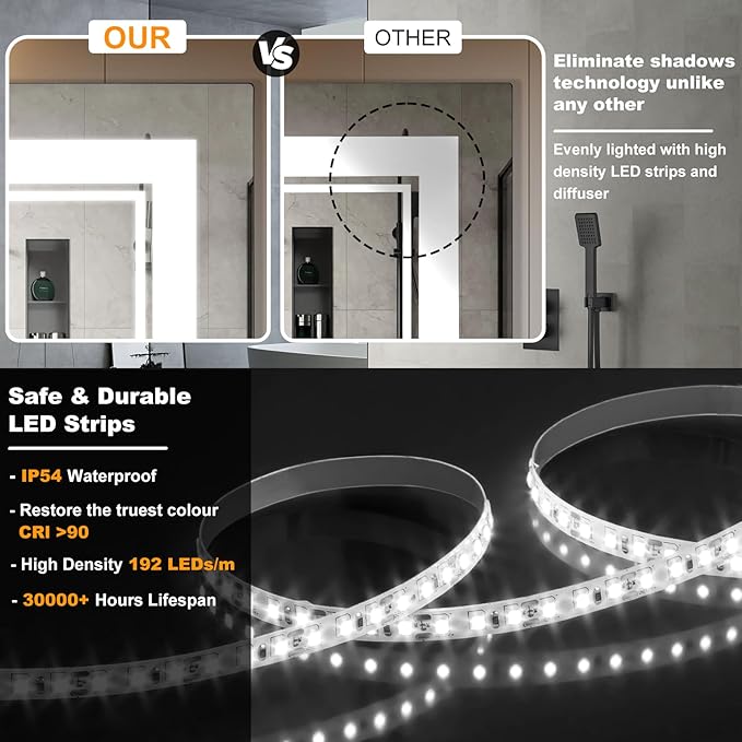 Ratsamee 30x36 Inch LED Bathroom Mirror - Image 7
