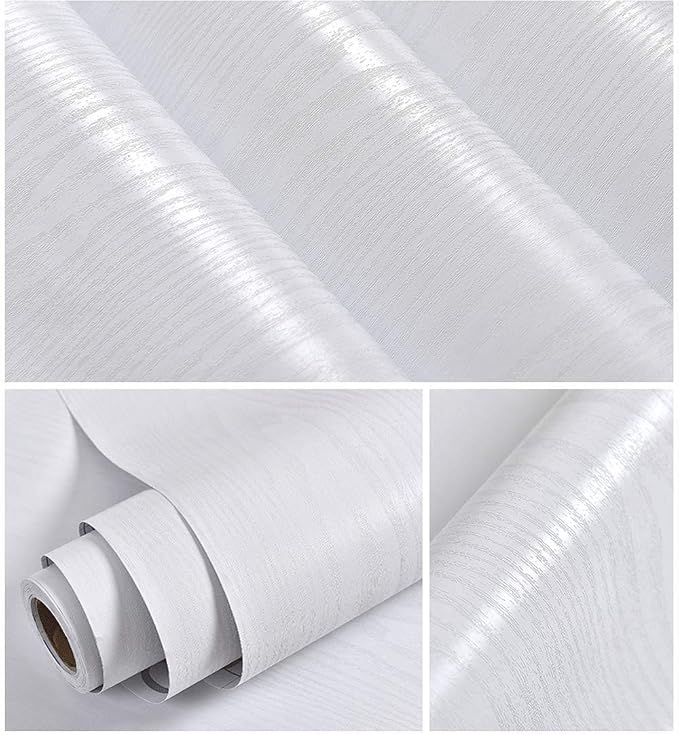 Abyssaly White Wallpaper 24 in X 196 in White Wood Self Adhesive Paper by Abyssaly