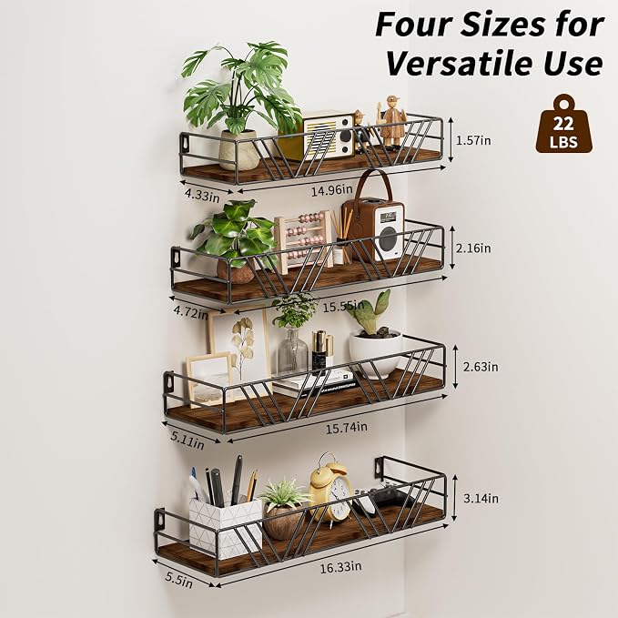Floating Shelves for Wall, 4 Sets Rustic Wall Mounted Shelves - Image 3