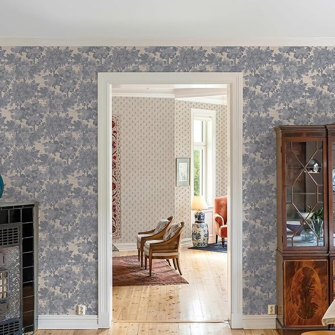 Tempaper Textured Blue Canopy Toile Faux Grasscloth Removable Peel and Stick - Image 9