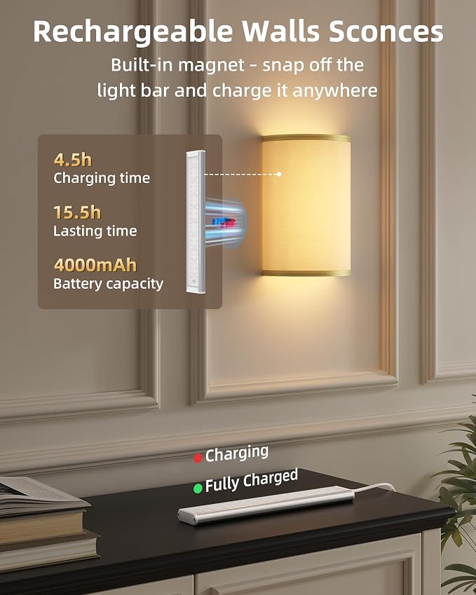 EZVALO Battery Operated Wall Sconce, Wireless Wall Sconces Set of Two - Image 4