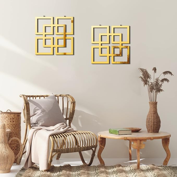Weysat Wall Mount Home Mirror, 2 Pieces Silver Square Decorative Mirror - Image 6
