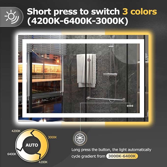 Hivone 48X32 LED Bathroom Mirror - Image 4