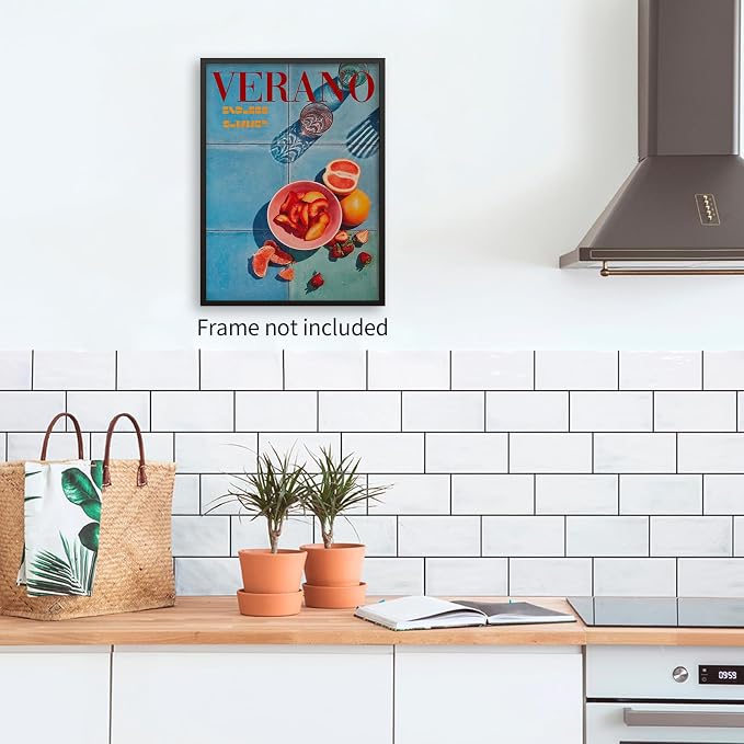 jkahh Summer Travel Food Fruit Wall Art Retro 70s Blue Posters Trendy Orange - Image 7