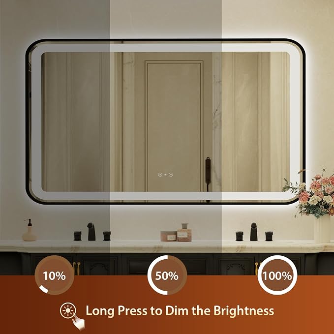 32x55 Inch Black Framed LED Bathroom Mirror - Image 4
