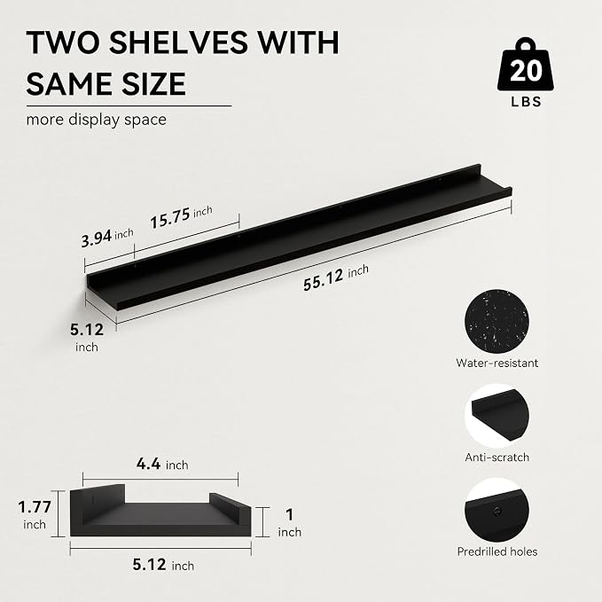 Boswillon 55.1 Inches Long Floating Shelves, 2 Set Modern Wall Shelf - Image 3