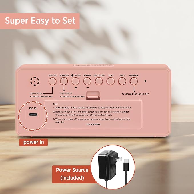 Peakeep Digital Clock, Alarm Clock Battery Backup Powered - Image 7