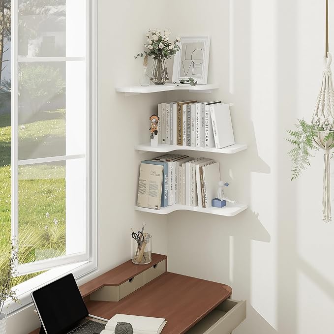 Homode Corner Floating Shelves, L-Shaped Wood Hanging Storage Shelf - Image 7