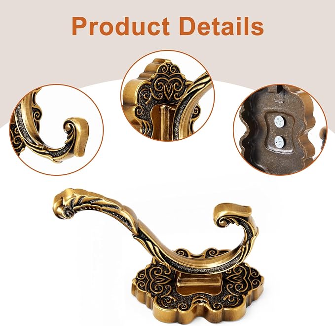 Zonon 4 Pcs Antique Gold Wall Hooks Set Vintage Coat & Towel Hooks - Image 4