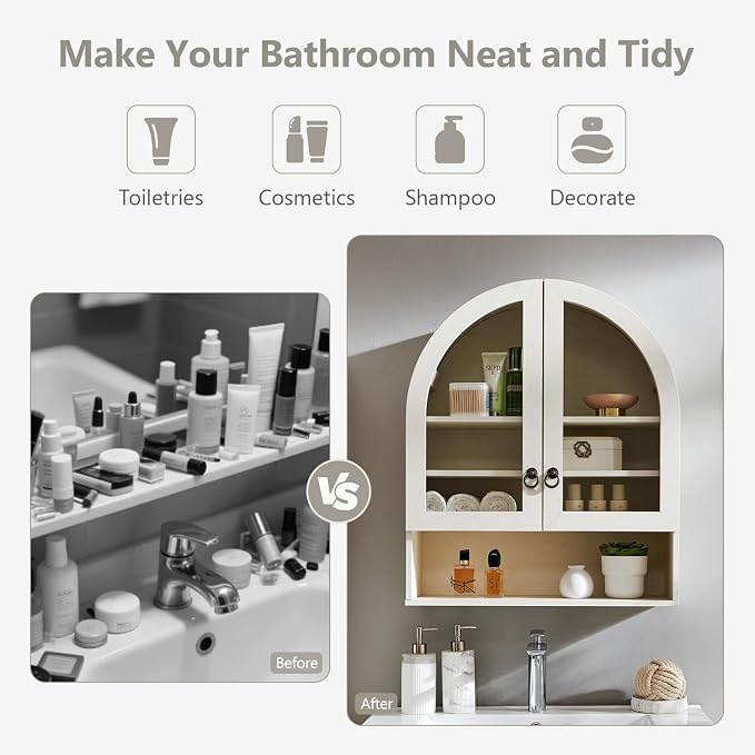 IFGET Bathroom Arched Wall Cabinet, 23.6'' Wide Medicine Cabinet - Image 6