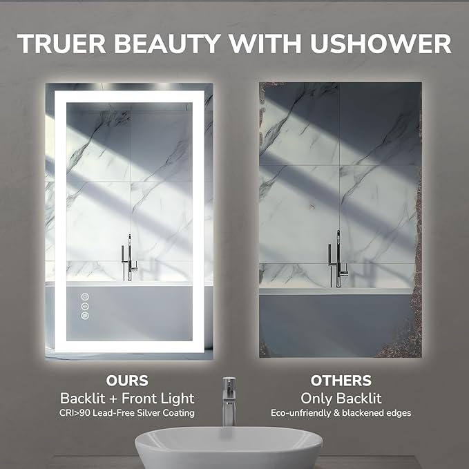 USHOWER LED Bathroom Mirror 24x32 Inch Tempered Glass - Image 5
