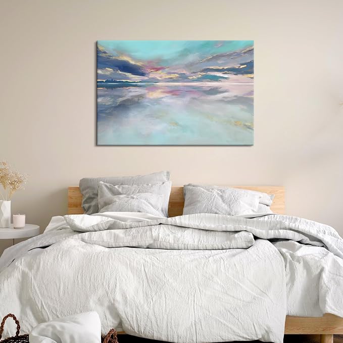Goldfoilart Beach Abstract Wall Art Teal Green and Gold Decor Ocean Canvas - Image 2
