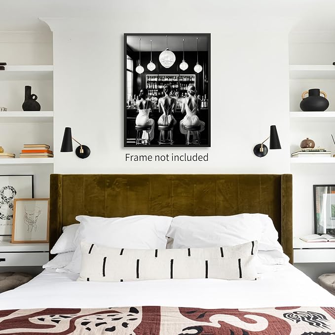 Vintage Black and White Canvas Wall Art Trendy Women Drink Cocktail Posters - Image 6