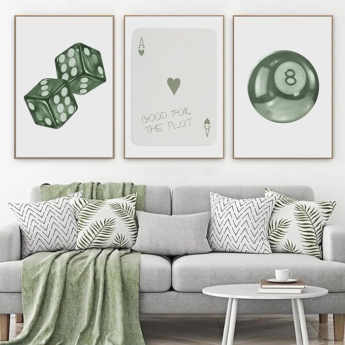 BOKPEN Green Poker Dice Canvas Wall Art Funky Y2K Trendy Preppy Pictures Lucky - Image 3