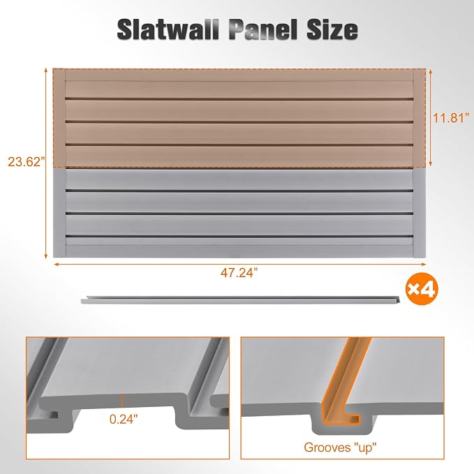 Slatwall Panel 4x2FT PVC Slat Wall Panels Garage Slat Wall Organizer Heavy Duty - Image 3
