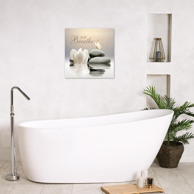 EOBTAIN Zen Flower Canvas Wall Art Bathroom Butterfly and Water Lily Stone - Image 4