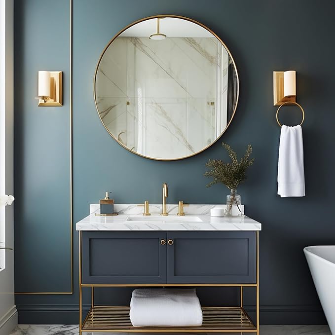 Sunniry Round Gold Mirror, 28 inch Round Mirror, Circle Bathroom Mirrors Metal - Image 4