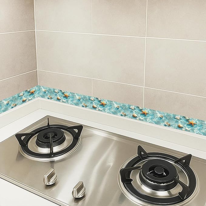 HOMETITUTE Wallpaper Border Peel and Stick Wall Border Coastal Shell Water - Image 5