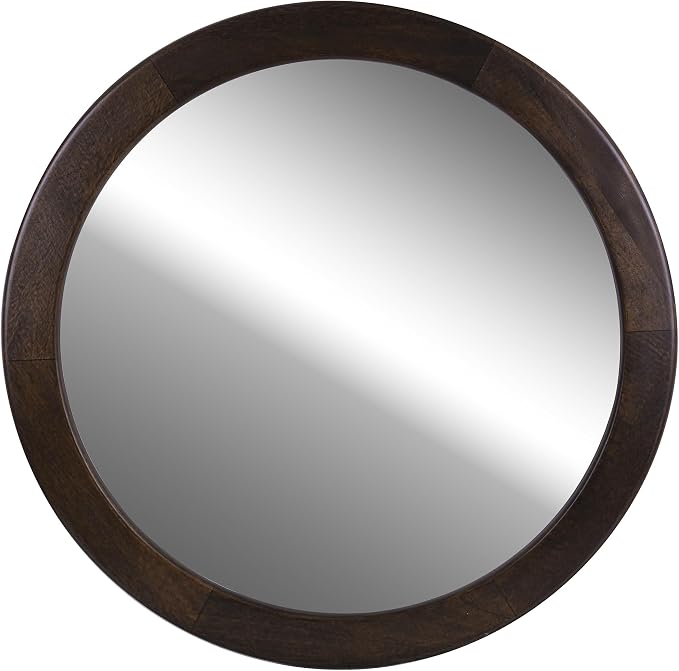 Round Mirrors 24 Inch, Wood Vanity Wall Rustic Mirror - Image 2