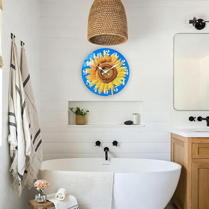 Indoor/Outdoor Clocks Waterproof, Glass Sun Flower Decor Wall Clock - Image 6