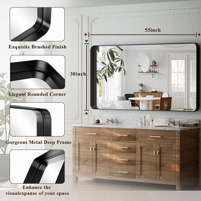 55"x 30" Black Bathroom Mirror - Image 3