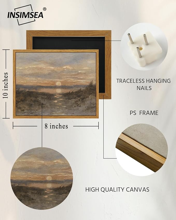 InSimSea Framed Canvas Wall Art, Vintage Coastal Landscape Painting, Rustic - Image 5